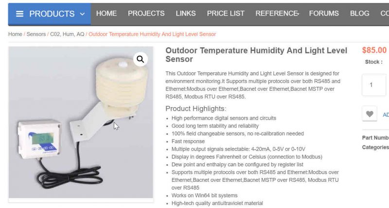 Outdoor Weather Station with Bacnet and Modbus